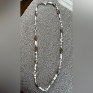 LUO Pearl Labradorite Quartz Gemstone Long Vintage Sterling Silver 925 Necklace